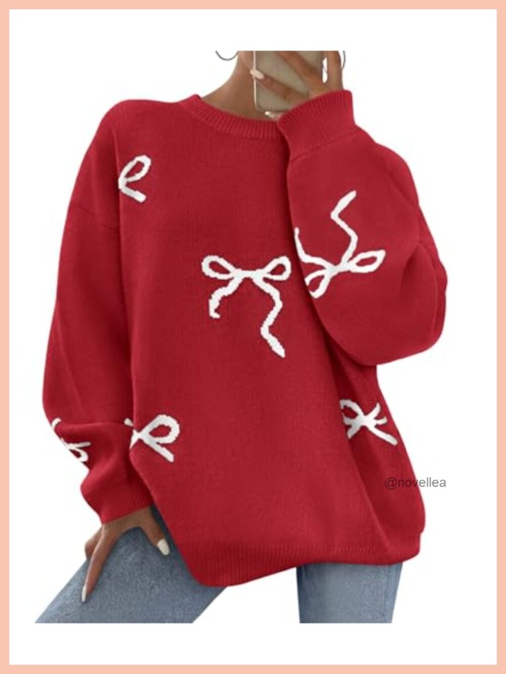 PRETTYGARDEN Bow Oversized Chunky Knit Sweater Women Crew Neck Pullover Long